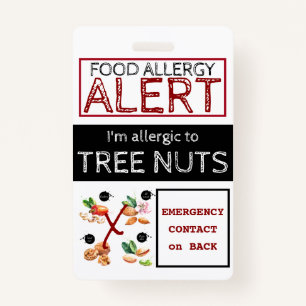 Tree Nut Food Allergy Alert Label ID Badge