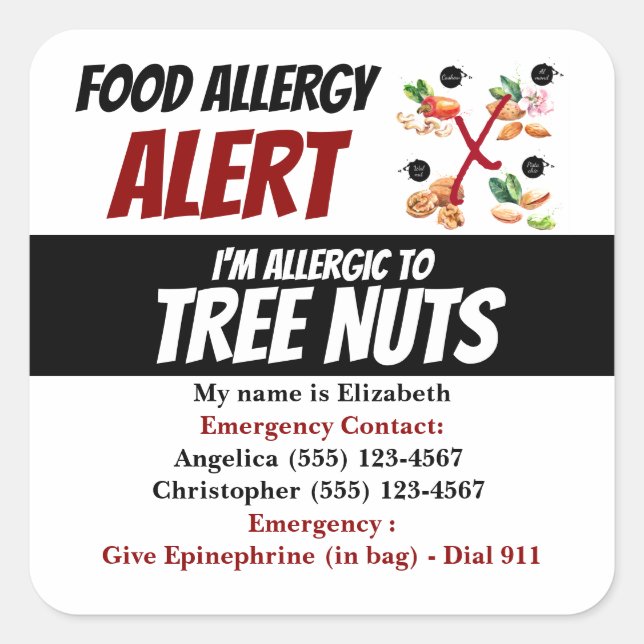 Tree Nut Food Allergy Alert Warning Label (Front)