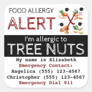 Tree Nut Food Allergy Square Sticker