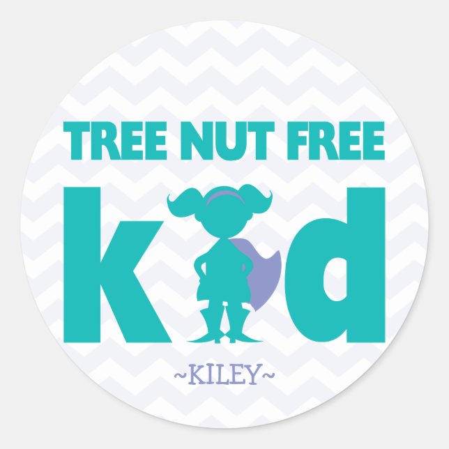 Tree Nut Free Kid Superhero Girl Allergy Stickers (Front)