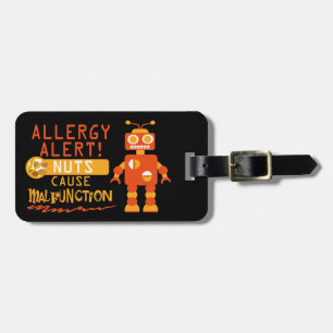 Tree Nut Peanut Personalised Allergy Alert Robot Luggage Tag