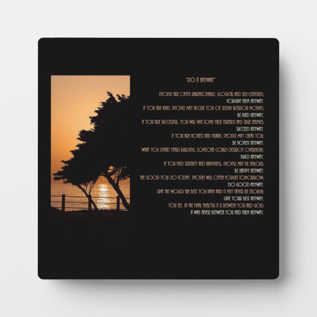 Tree & Ocean Sunset "Do It  Anyway" Plaque (Front)