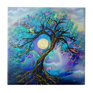Tree of Blue Hues Ceramic Tile