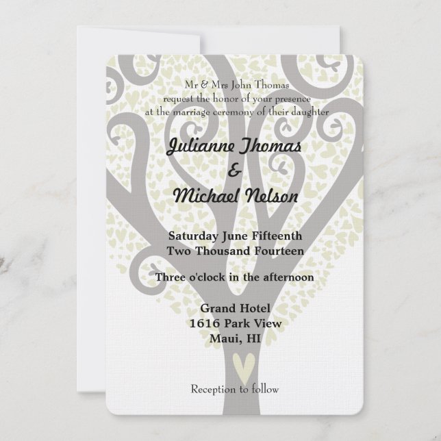 Tree of Hearts Wedding Invitation (Front)