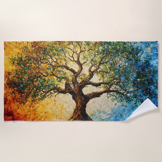 Tree of Knowledge - Oil Painting Beach Towel (Front)