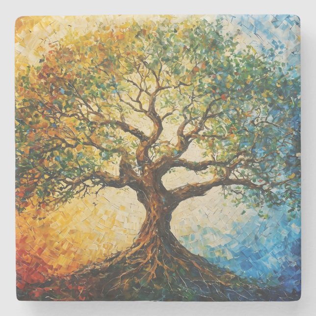 Tree of Knowledge - Oil Painting Stone Coaster (Front)