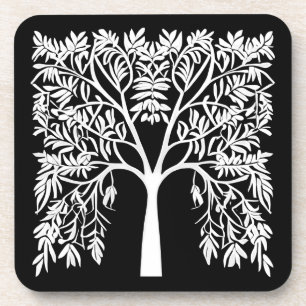 Tree of Life #1 White on Black Coaster