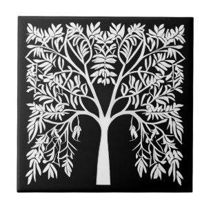 Tree of Life #1 White on Black Tile