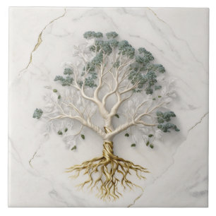 Tree of life 3D illustration White marble Tile