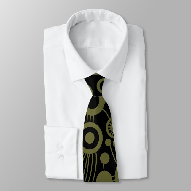 Tree of Life Abstract - Deep Olive Green and Black Tie (Tied)