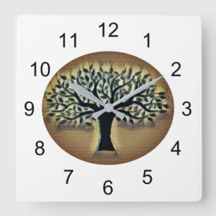 Tree of Life Abstract Nature Art  Square Wall Clock