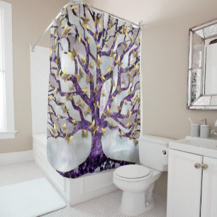 Tree of Life - Amethyst and Butterflies Shower Curtain