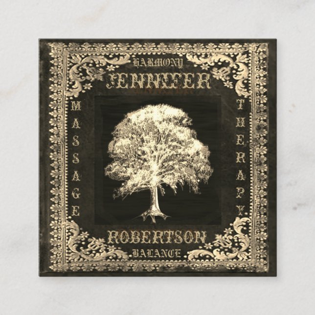 Tree of Life and Rustic Linen Square Business Card (Front)