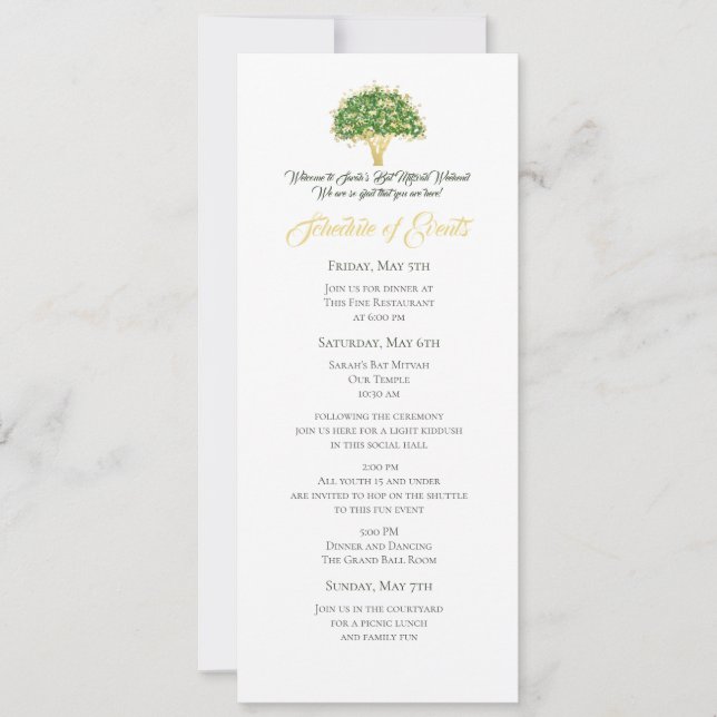 Tree of Life Bat Mitzvah Events Itinerary Invitation (Front)