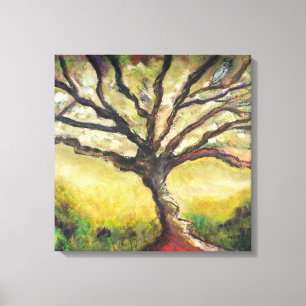 Tree of Life Bird Painting Unique Countryside Wrap Canvas Print