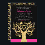 Tree of Life Birds Pink Gold Bat Mitzvah Invitation<br><div class="desc">Stylish tree of life Bat Mitzvah invitations. This unique design features a faux gold glitter swirl tree,  flower,  birds and the Star of David. Designs are flat printed illustrations/graphics - NOT ACTUAL GOLD GLITTER.</div>