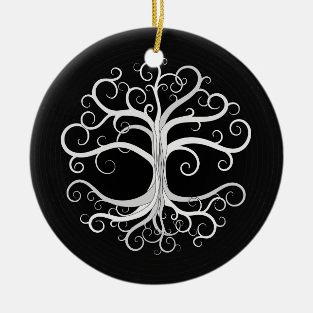 Tree of life Black and White Ceramic Tree Decoration (Front)