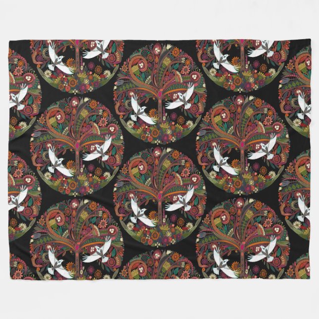 tree of life black fleece blanket (Front (Horizontal))