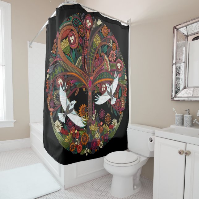 tree of life black shower curtain (In Situ)