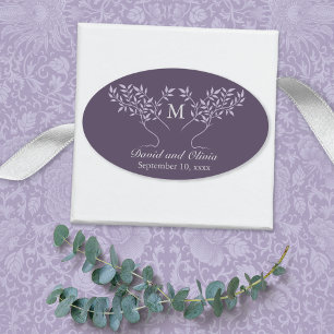 Tree of Life Branches Monogram Wedding Oval Sticker