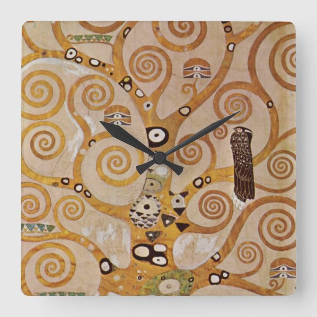 Tree of Life by Gustav Klimt, Stylised Art Nouveau Square Wall Clock (Front)