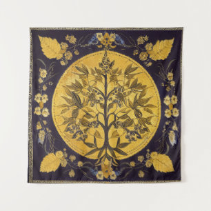 Tree of Life by kedoki black gold embroidery Throw Tapestry