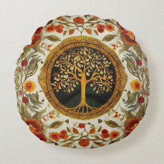 Tree of Life by kedoki Orange Green White Throw Pi Round Cushion
