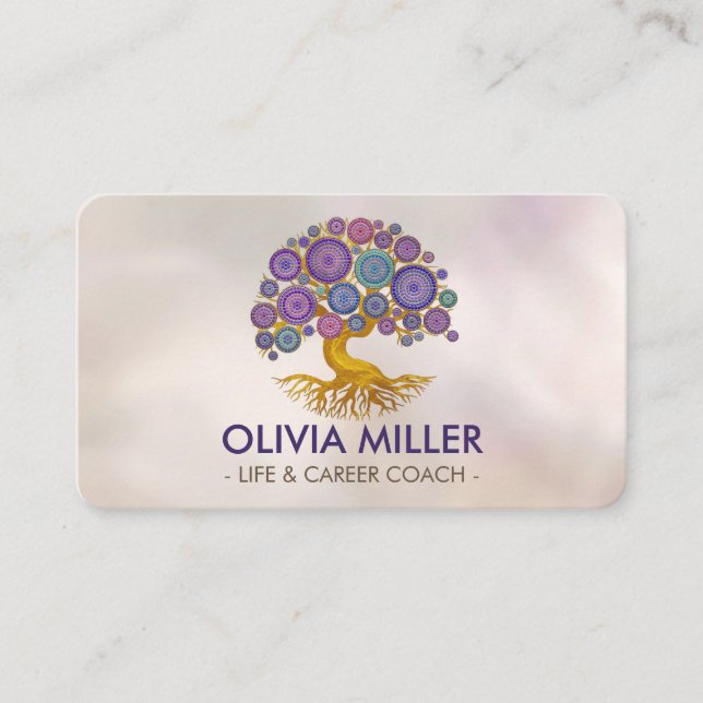 Tree of life - Colourful Mosaic Circles Business Card (Front)