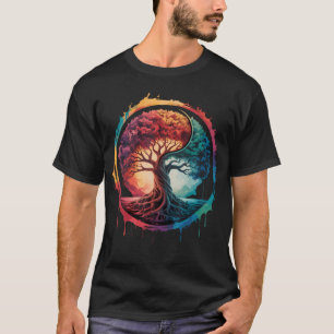 Tree Of Life Colourful Nature Yin Yang Zen Yoga T-Shirt