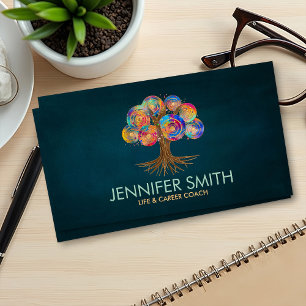 Tree of life - colourful spiral branches business card
