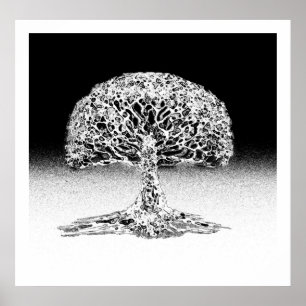 Tree of Life Coral Reef Black and White Poster