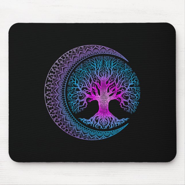 Tree Of Life Cresent Moon Phases Mandala Yoga Gift Mouse Pad (Front)
