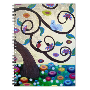 Tree of life dove and robin spiral notebook