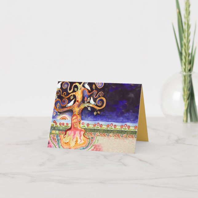 Tree of Life Doves Bar Bat Mitzvah Thank You Card (Front)