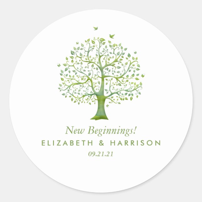 Tree of Life, Elegant Wedding Classic Round Sticker (Front)