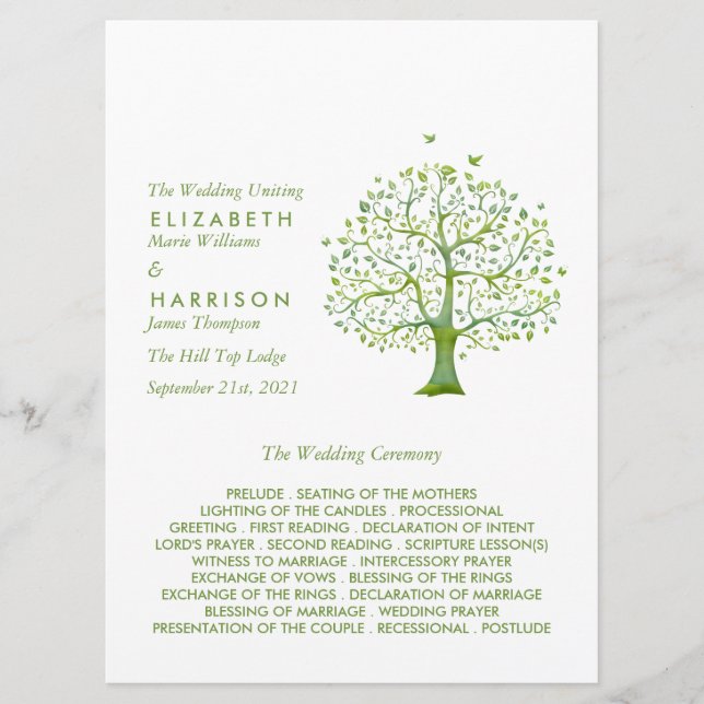Tree of Life, Elegant Wedding Programme (Front)