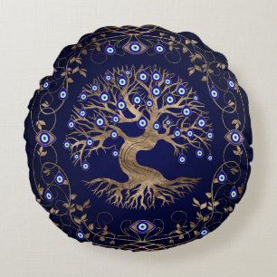 Tree of Life Evil Eye Ornament Round Cushion