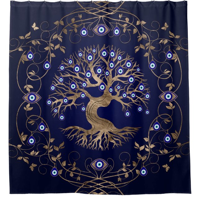 Tree of Life Evil Eye Ornament Shower Curtain (Front)