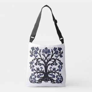 Tree of Life Floral #2 Cobalt Blue and White Crossbody Bag
