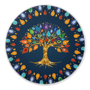 Tree of life - Geode Agate Leaves Ceramic Knob