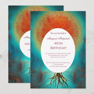 Tree of life gold red teal any age Birthday Party Invitation