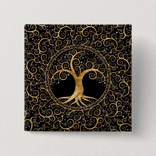 Tree of life Golden Spiral and Gemstones 15 Cm Square Badge (Front)