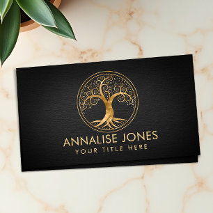 Tree of life Golden Spiral and Gemstones Business Card