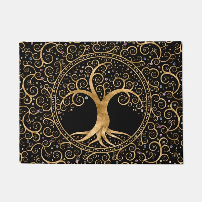 Tree of life Golden Spiral and Gemstones Doormat (Front)