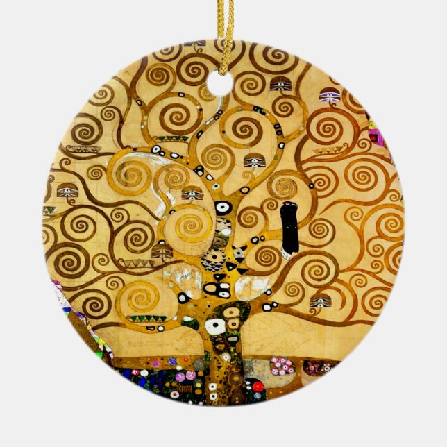 Tree of Life Gustav Klimt Nouveau Ceramic Tree Decoration (Front)