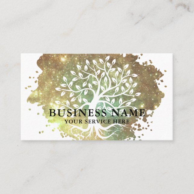 Tree of Life Health Spa Holographic Glam Glitter Business Card (Front)