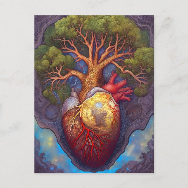 Tree Of Life Heart Surreal Nature Art Postcard (Front)