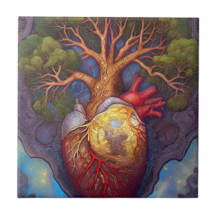 Tree Of Life Heart Surreal Nature Art Tile