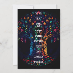 Tree of Life in full Stained Glass Mosaic Colour . Invitation