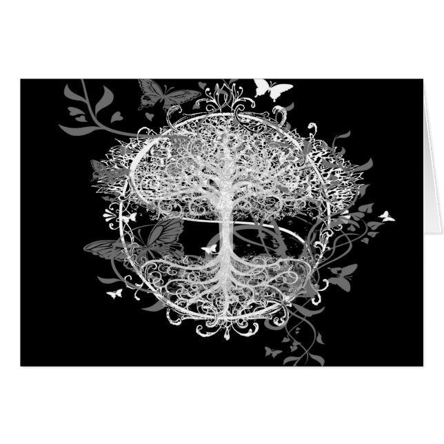 Tree of Life in White with Butterflies (Front Horizontal)